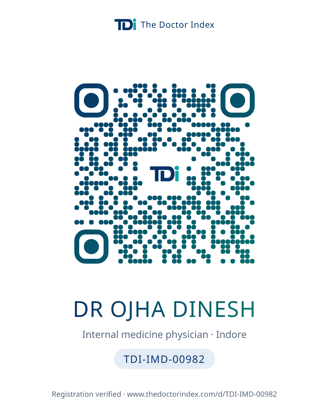 QR card for Dr Ojha Dinesh, TDI-IMD-00982