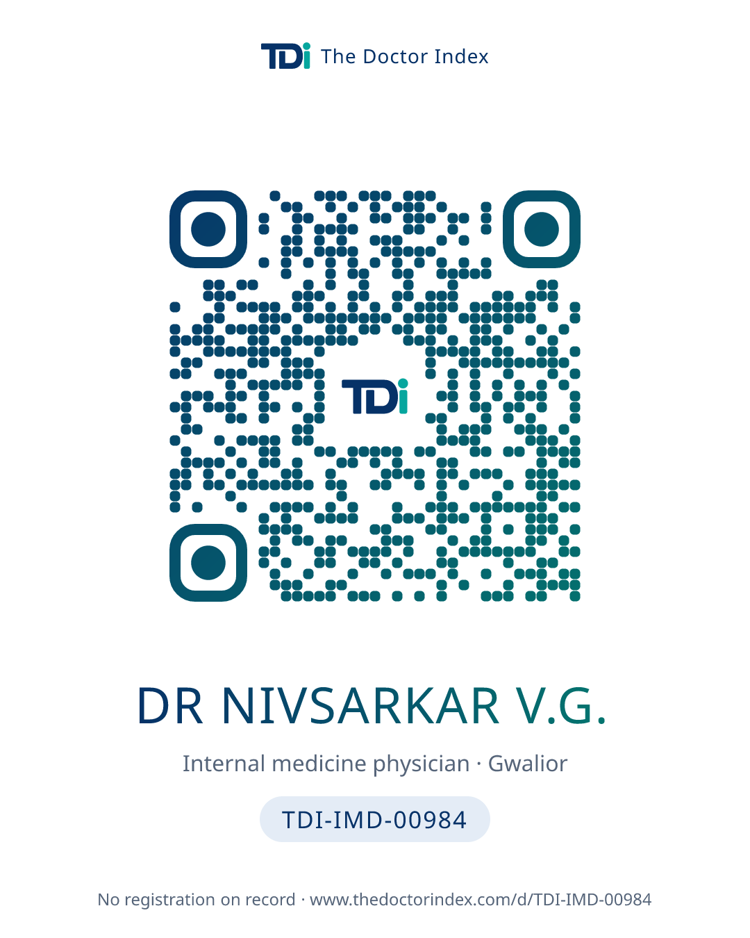 QR card for Dr Nivsarkar V.G., TDI-IMD-00984