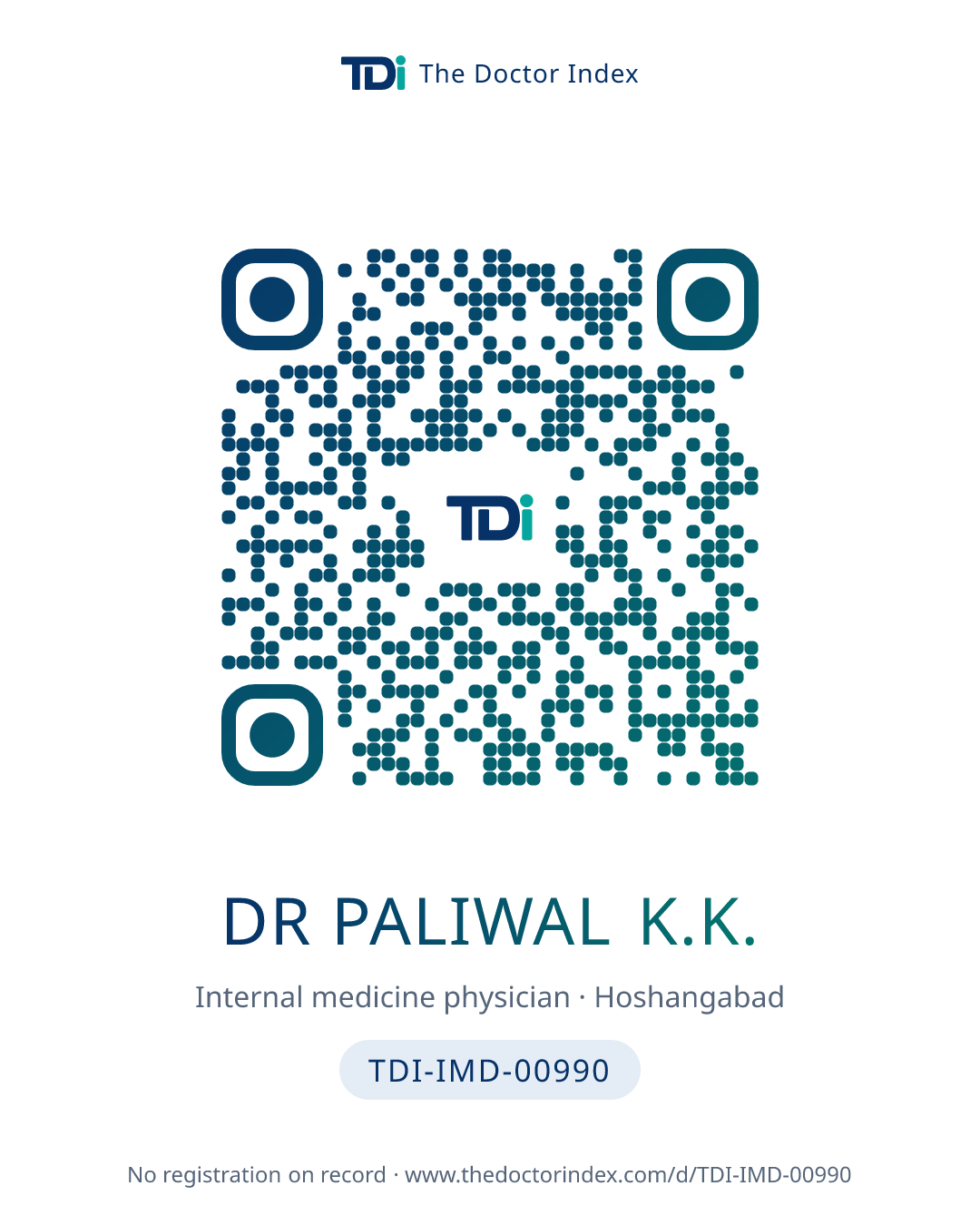 QR card for Dr Paliwal K.K., TDI-IMD-00990