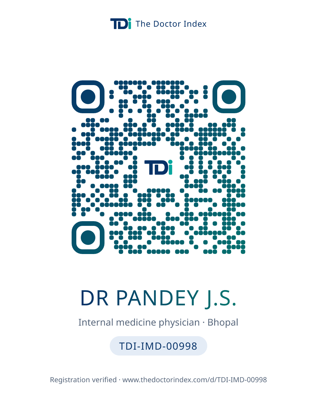 QR card for Dr Pandey J.S., TDI-IMD-00998