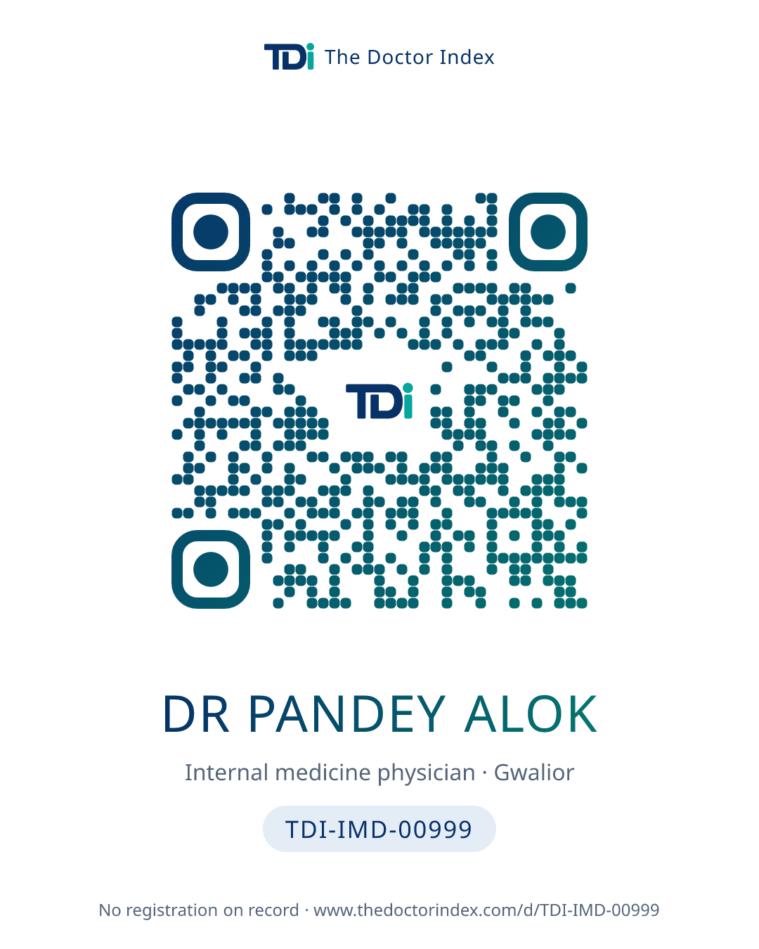 QR card for Dr Pandey Alok, TDI-IMD-00999