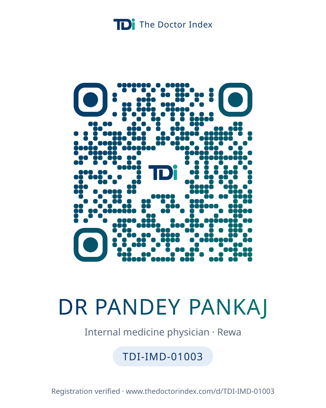 QR card for Dr Pandey Pankaj, TDI-IMD-01003