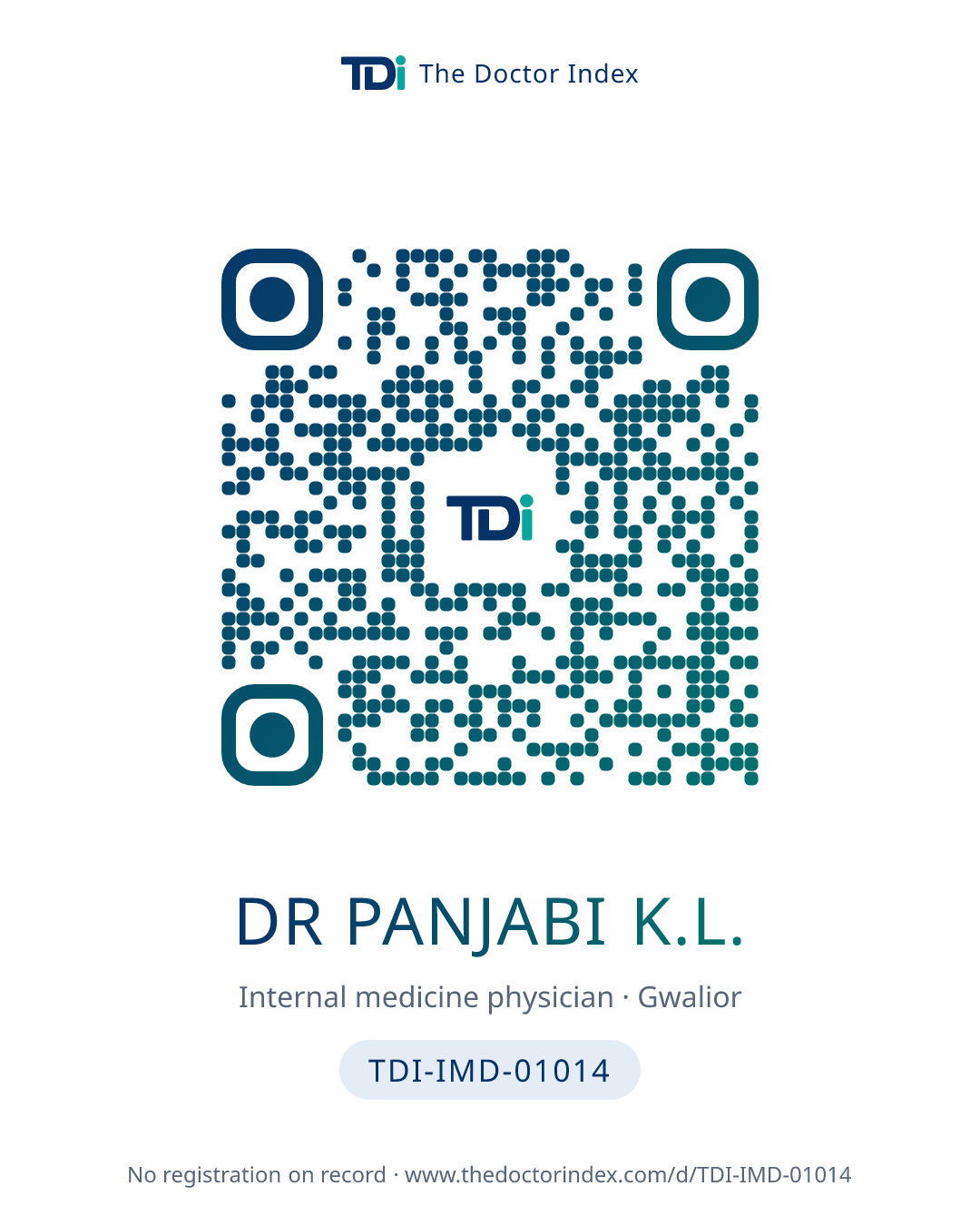 QR card for Dr Panjabi K.L., TDI-IMD-01014