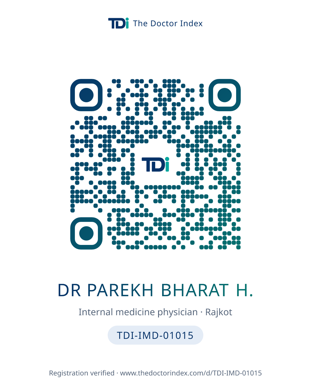 QR card for Dr Parekh Bharat H., TDI-IMD-01015