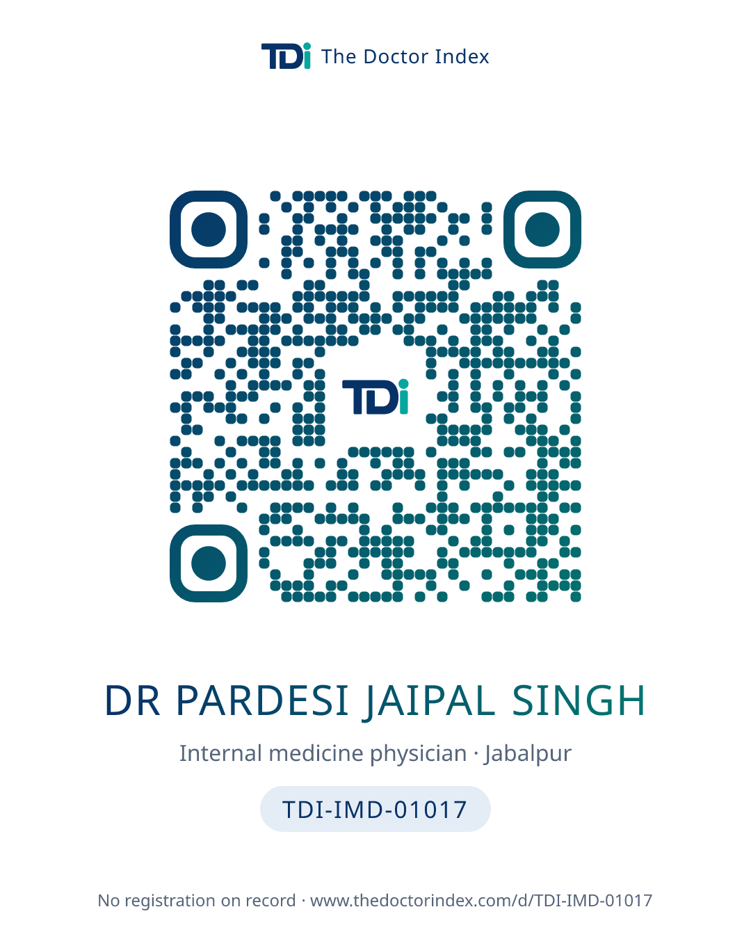 QR card for Dr Pardesi Jaipal Singh, TDI-IMD-01017