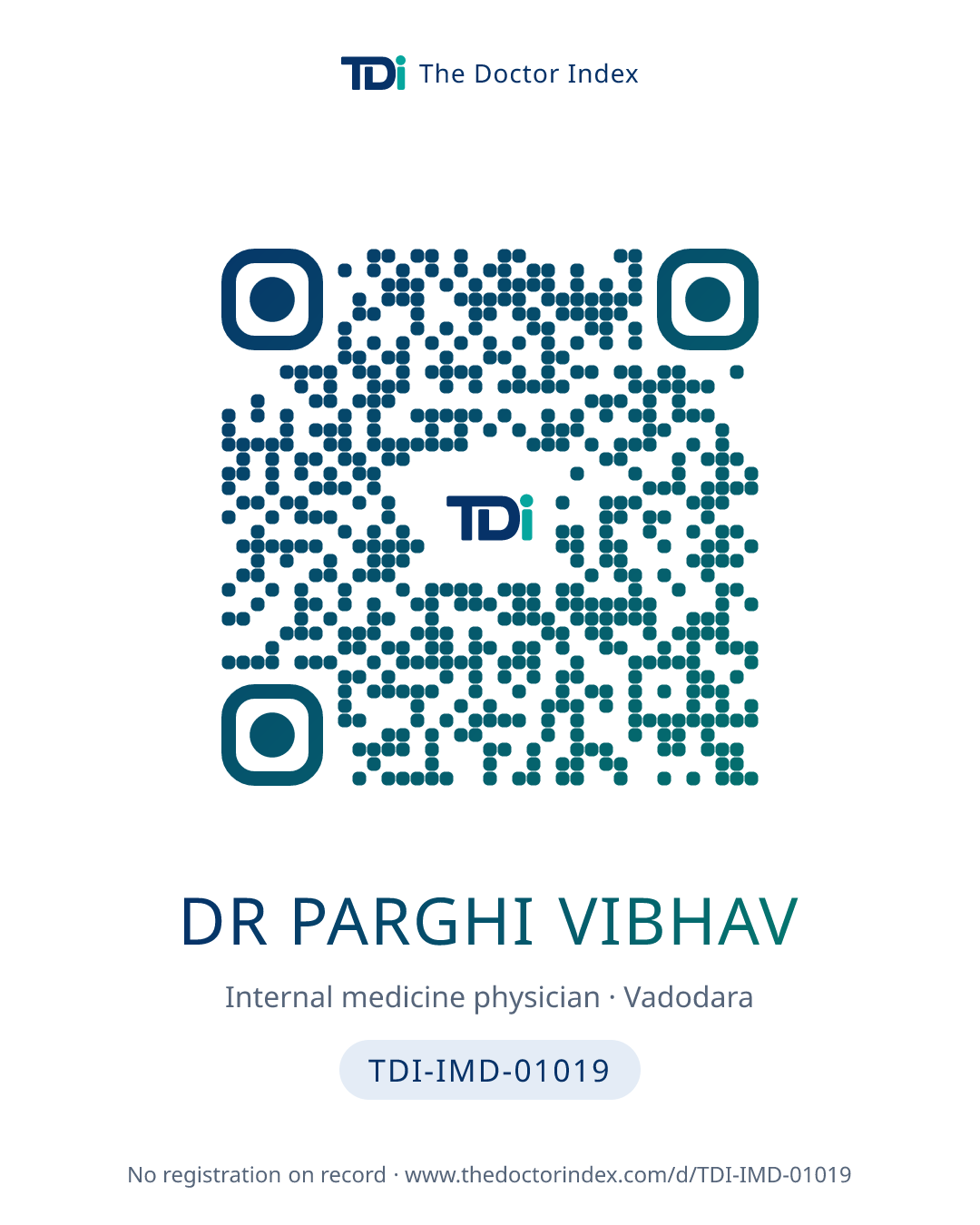 QR card for Dr Parghi Vibhav, TDI-IMD-01019