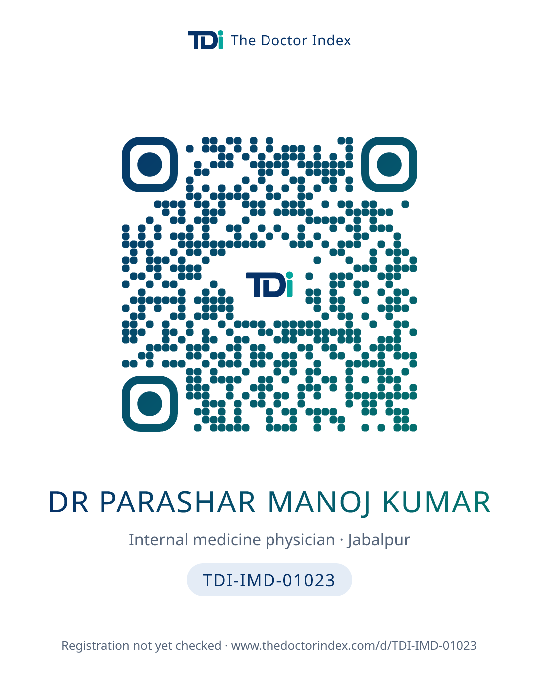QR card for Dr Parashar Manoj Kumar, TDI-IMD-01023