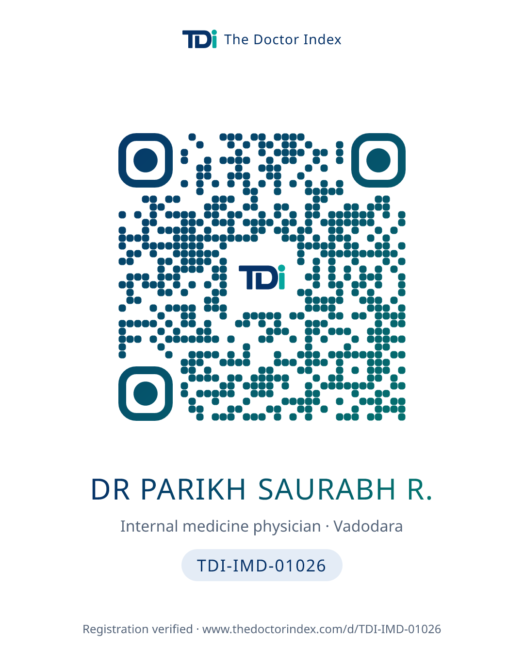 QR card for Dr Parikh Saurabh R., TDI-IMD-01026