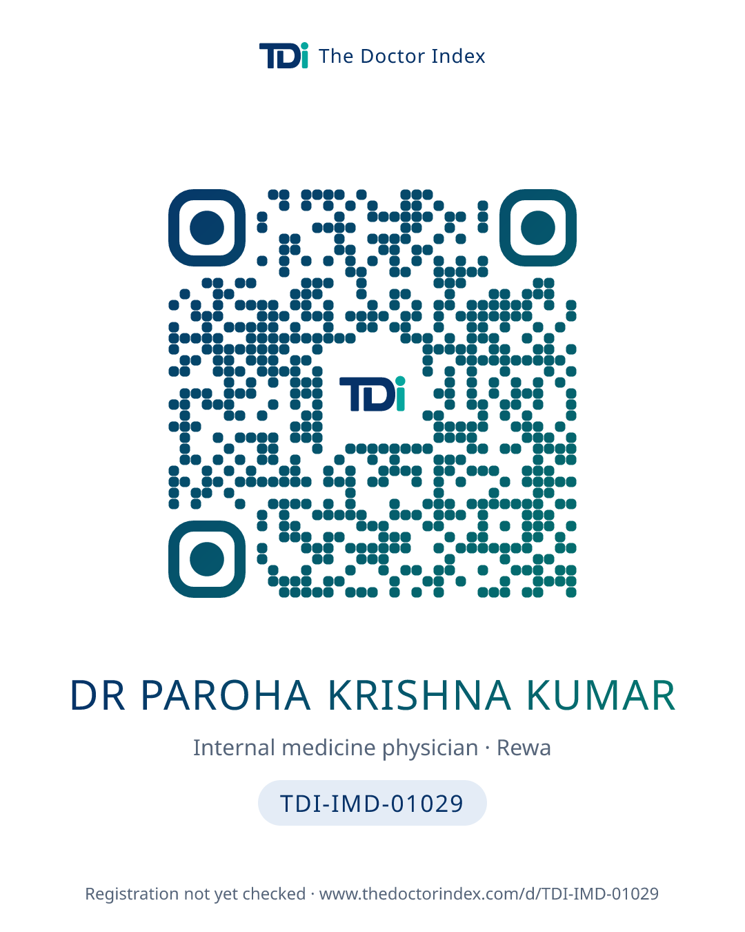 QR card for Dr Paroha Krishna Kumar, TDI-IMD-01029