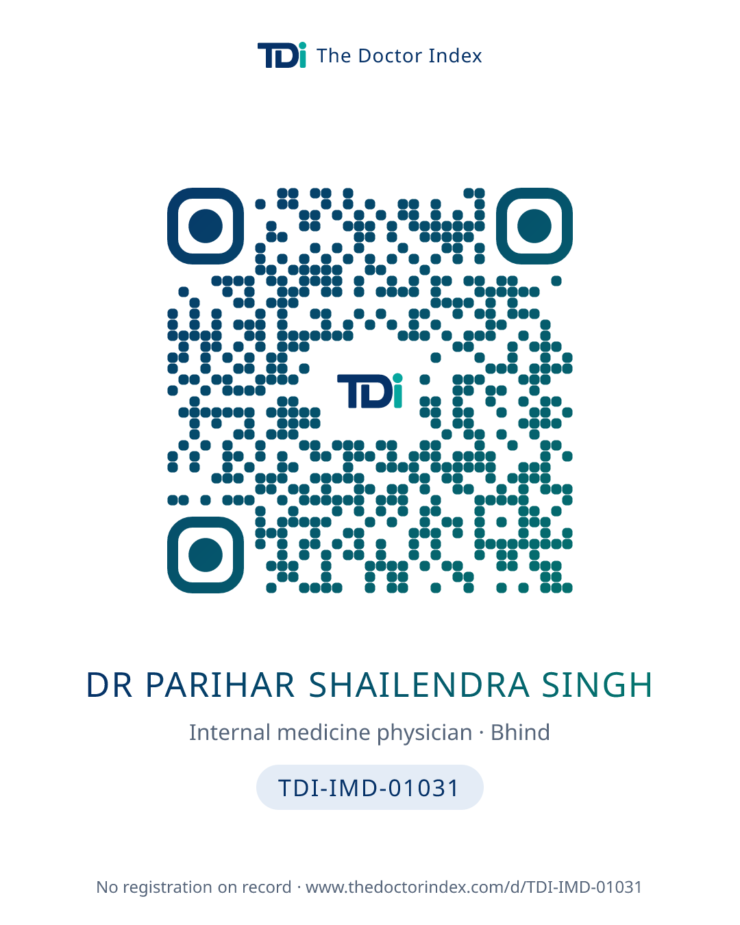 QR card for Dr Parihar Shailendra Singh, TDI-IMD-01031