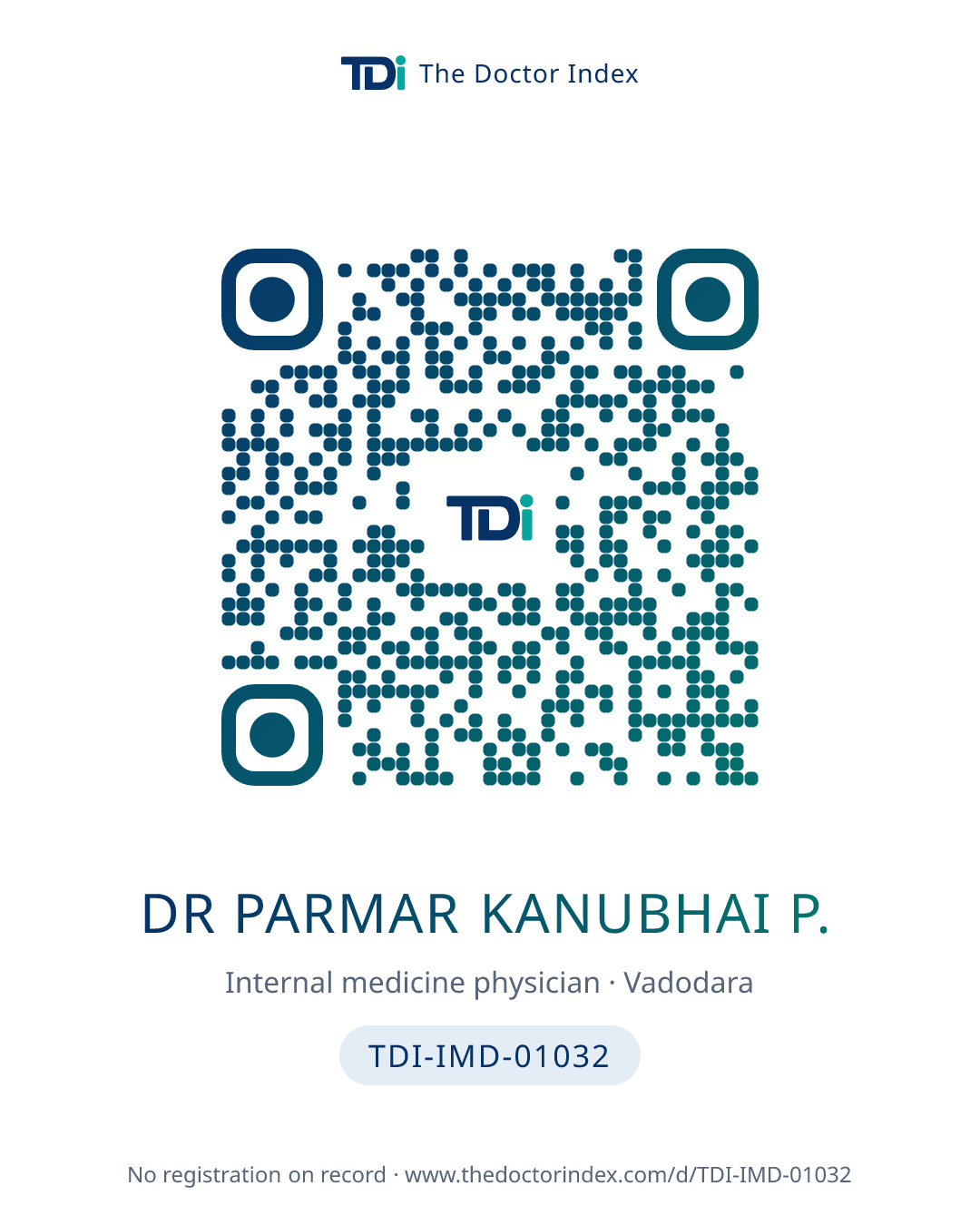 QR card for Dr Parmar Kanubhai P., TDI-IMD-01032