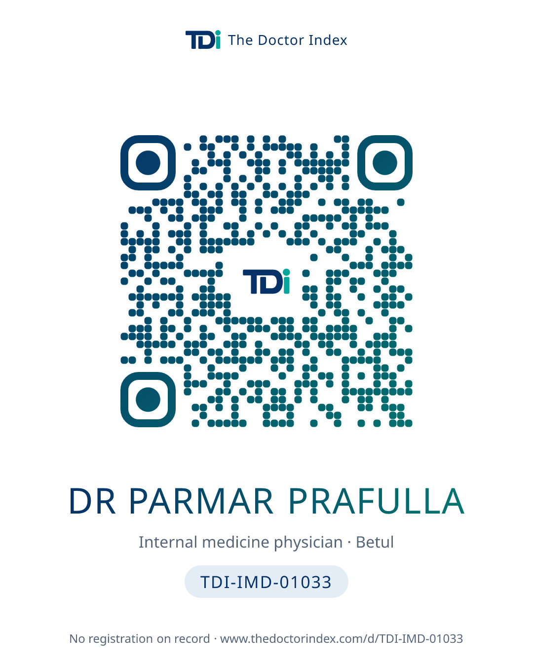 QR card for Dr Parmar Prafulla, TDI-IMD-01033