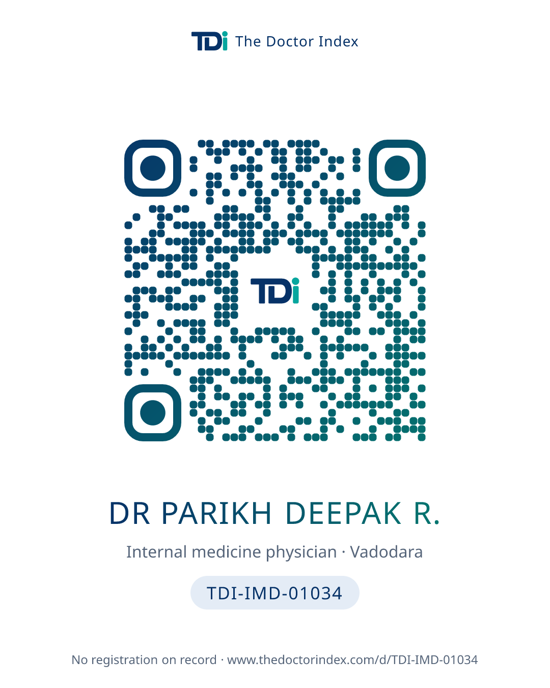 QR card for Dr Parikh Deepak R., TDI-IMD-01034