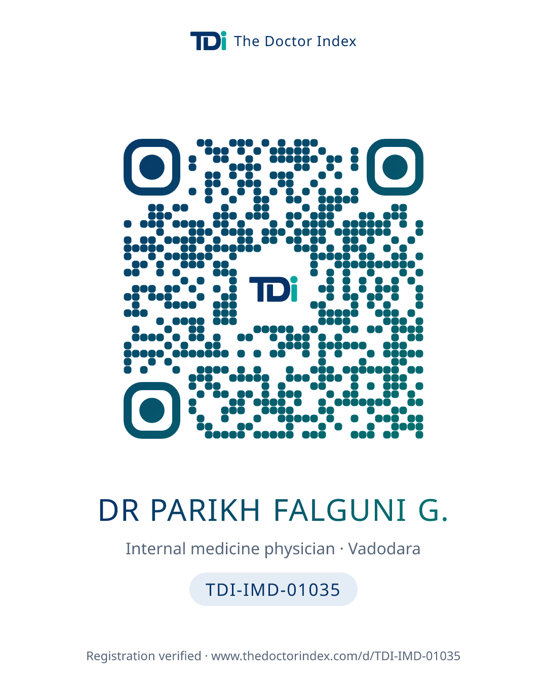QR card for Dr Parikh Falguni G., TDI-IMD-01035