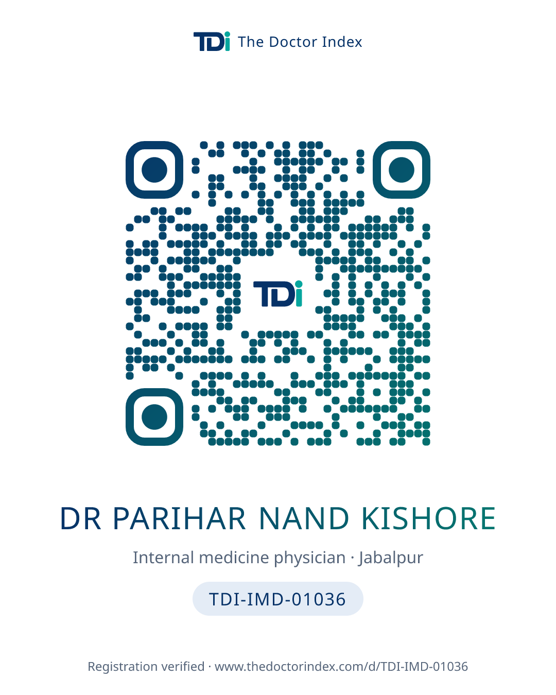 QR card for Dr Parihar Nand Kishore, TDI-IMD-01036