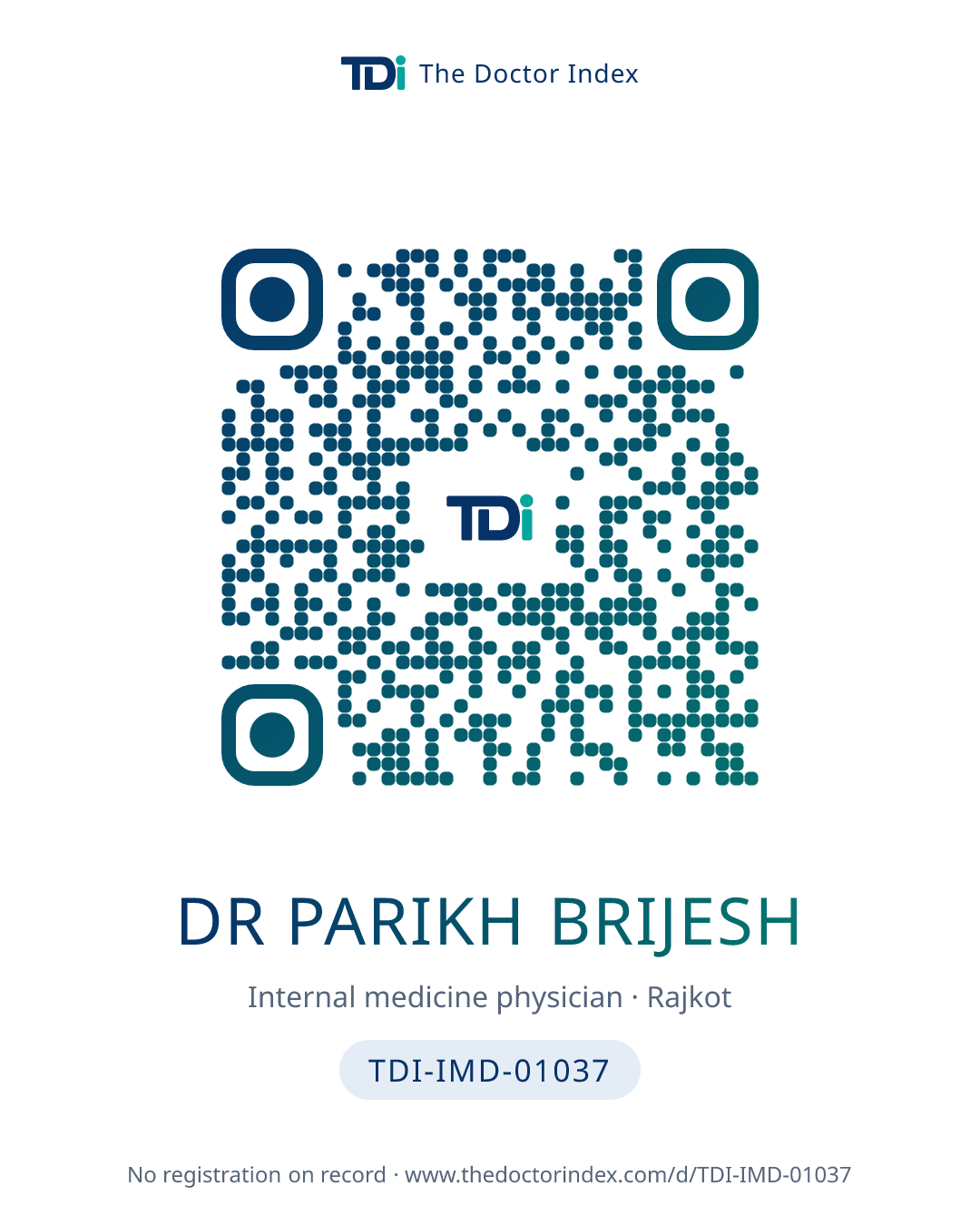 QR card for Dr Parikh Brijesh, TDI-IMD-01037