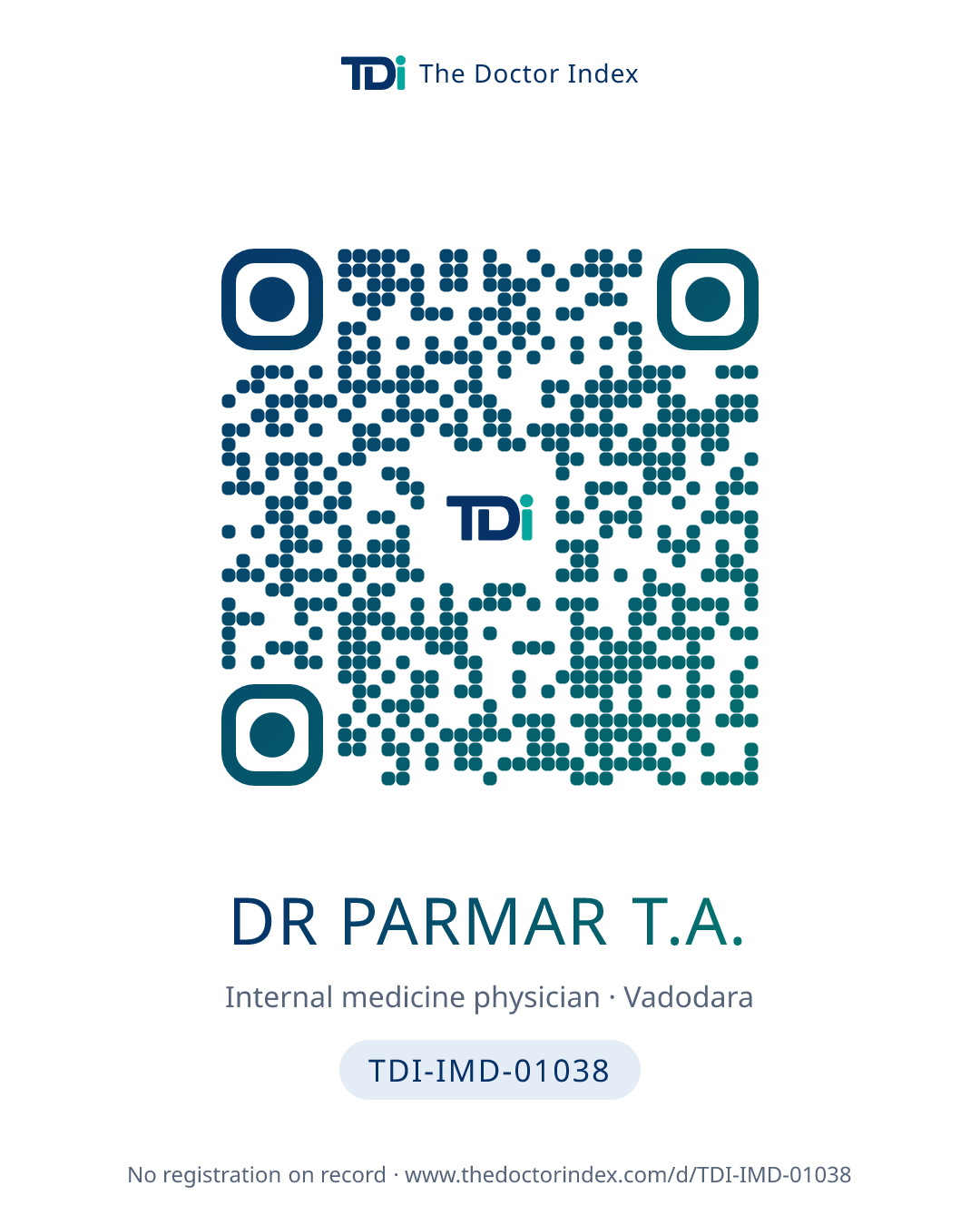 QR card for Dr Parmar T.A., TDI-IMD-01038