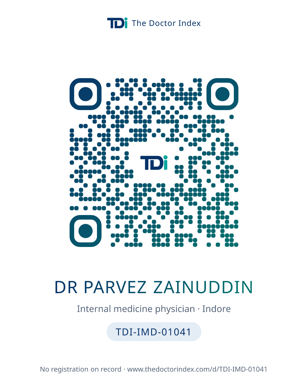 QR card for Dr Parvez Zainuddin, TDI-IMD-01041