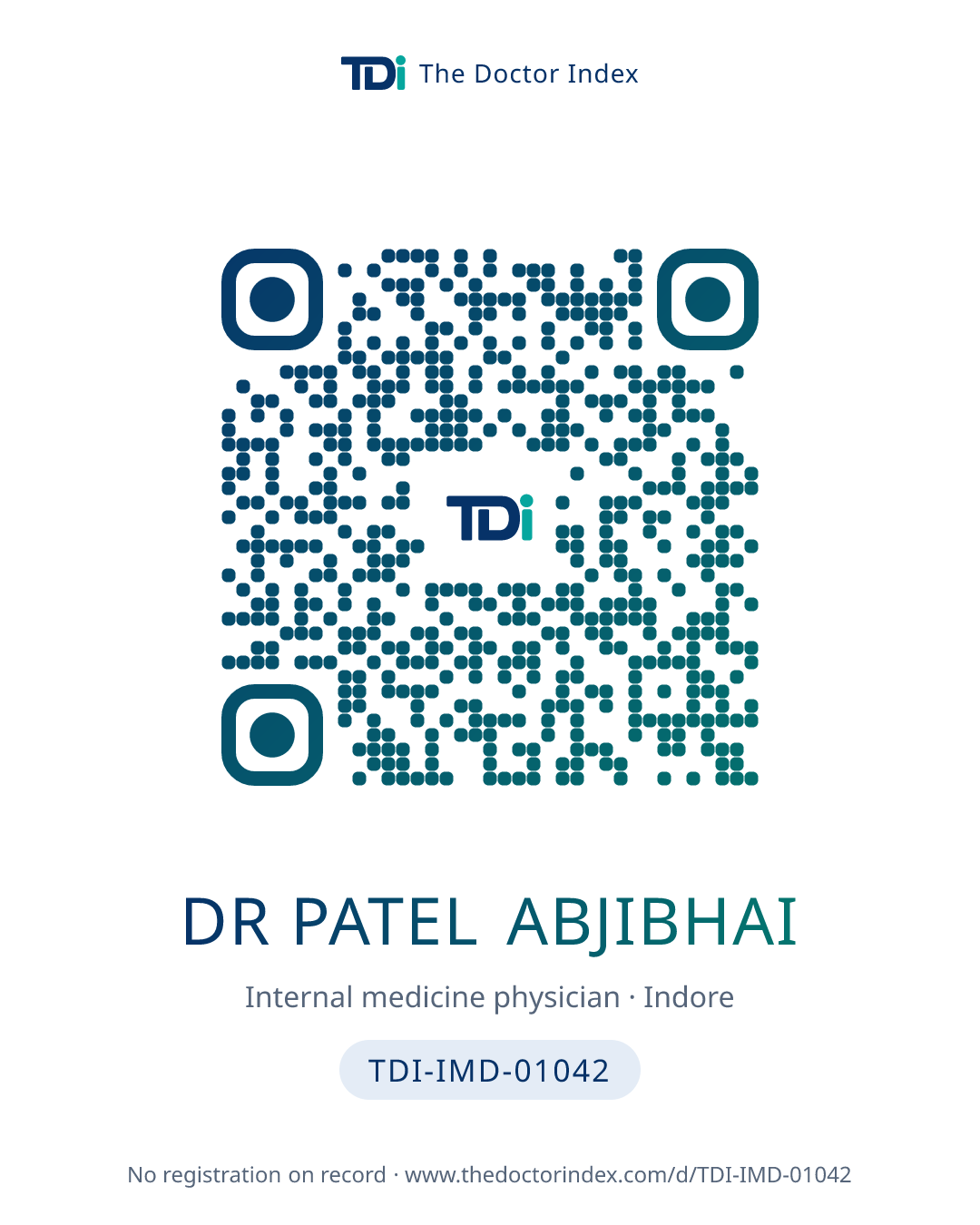 QR card for Dr Patel Abjibhai, TDI-IMD-01042