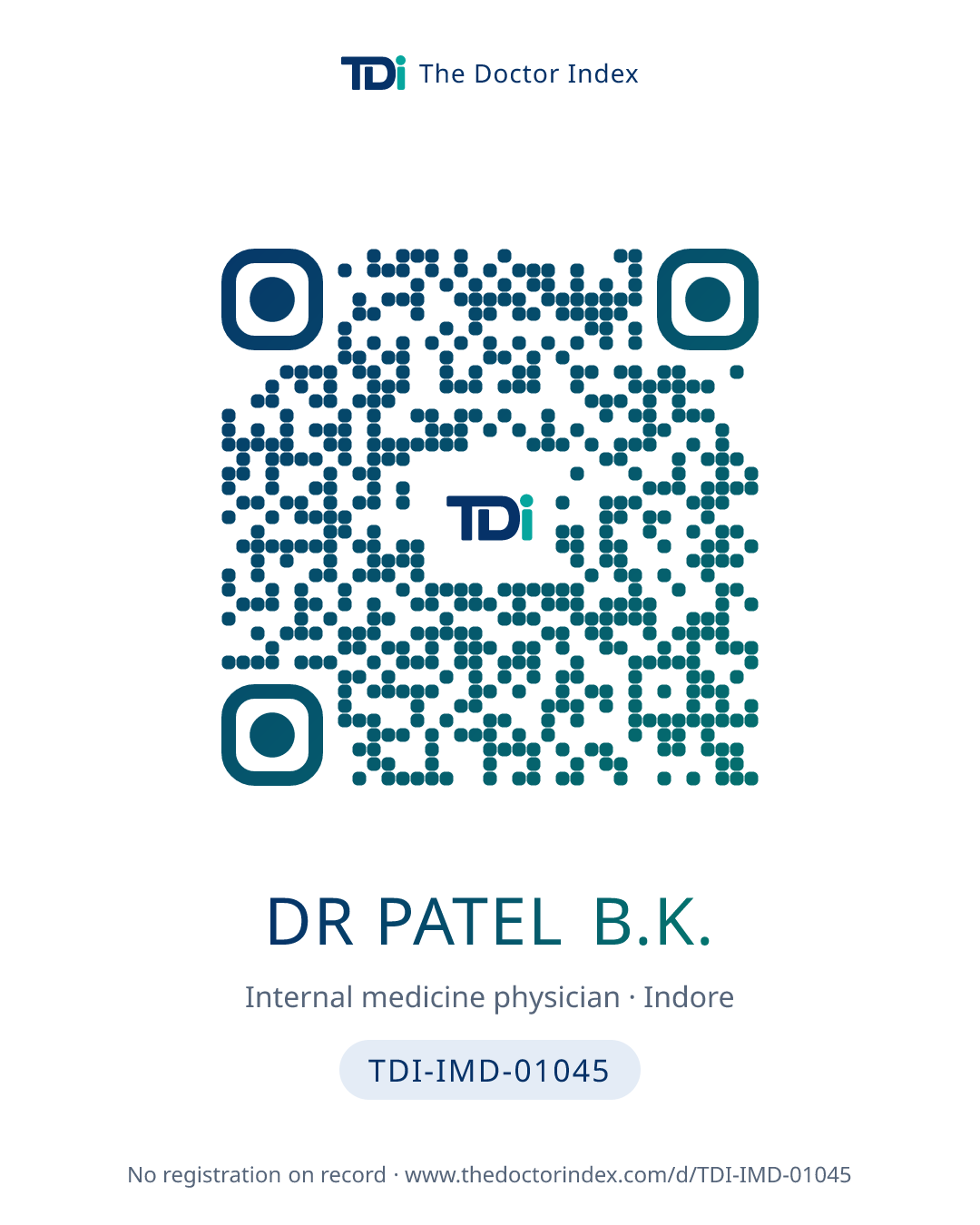 QR card for Dr Patel B.K., TDI-IMD-01045