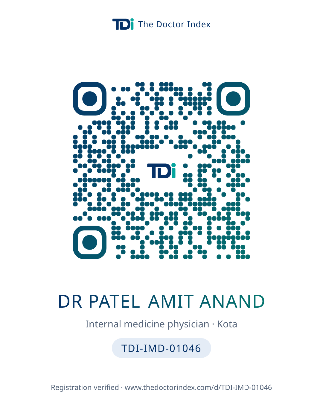 QR card for Dr Patel Amit Anand, TDI-IMD-01046