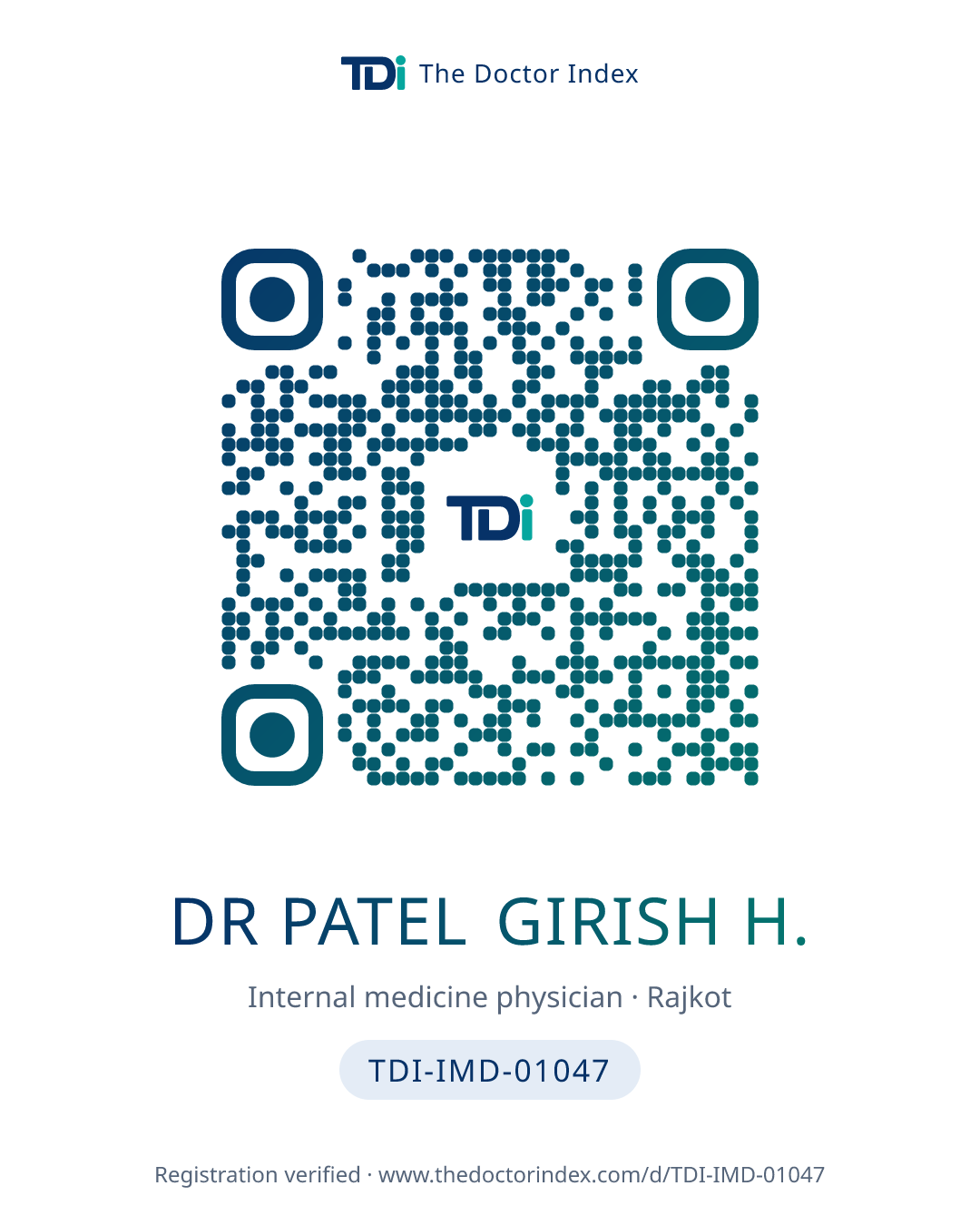QR card for Dr Patel Girish H., TDI-IMD-01047