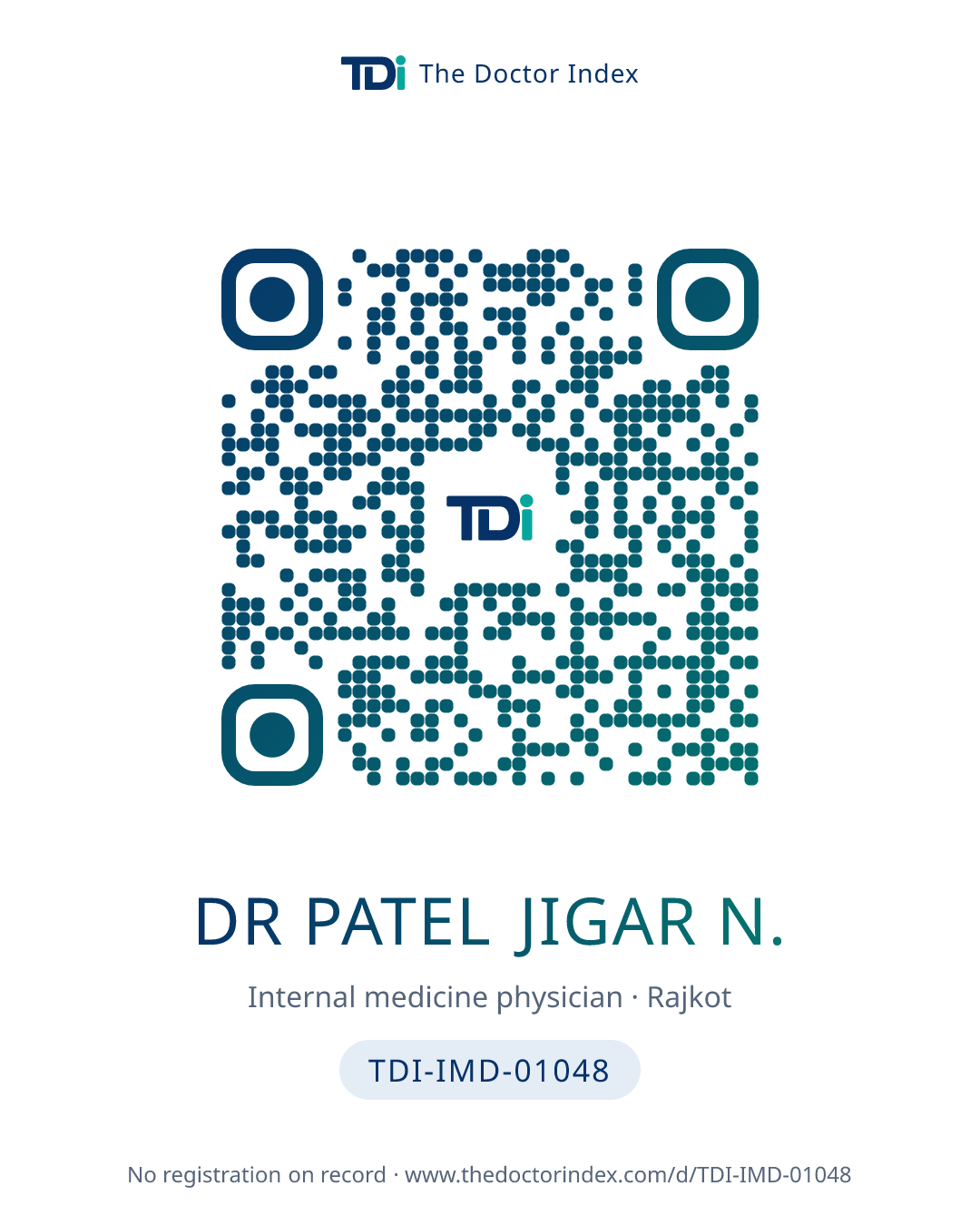 QR card for Dr Patel Jigar N., TDI-IMD-01048
