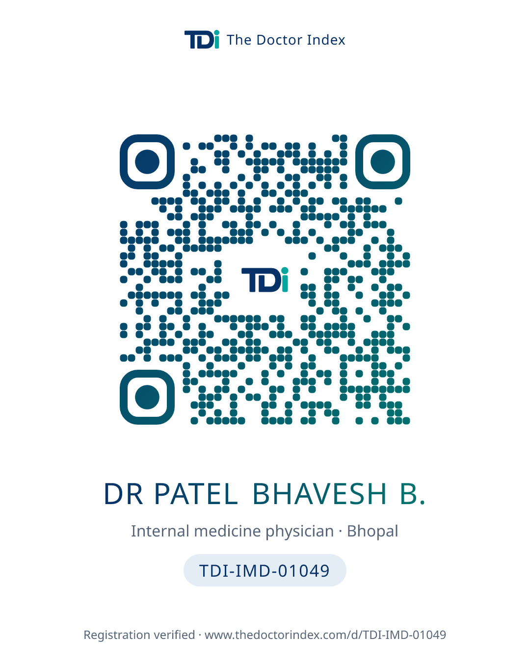 QR card for Dr Patel Bhavesh B., TDI-IMD-01049