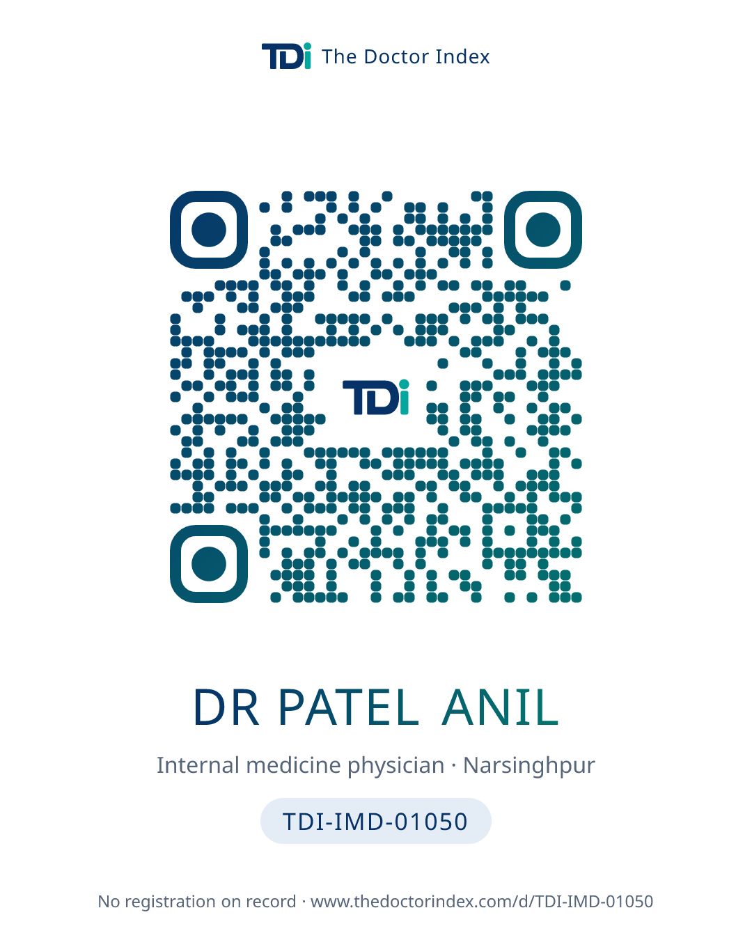 QR card for Dr Patel Anil, TDI-IMD-01050