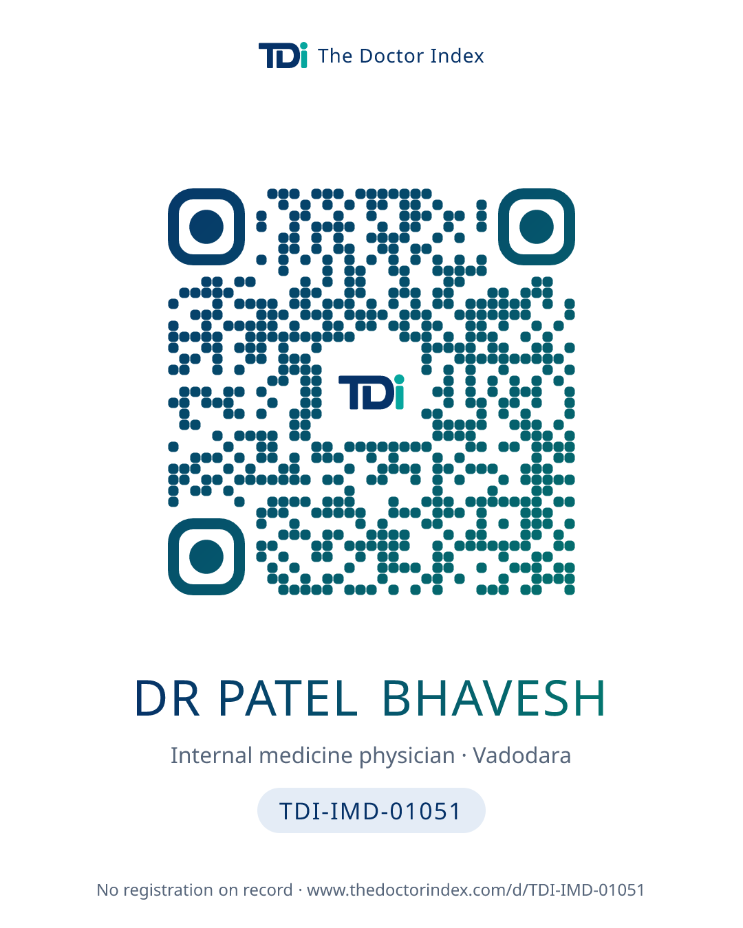 QR card for Dr Patel Bhavesh, TDI-IMD-01051