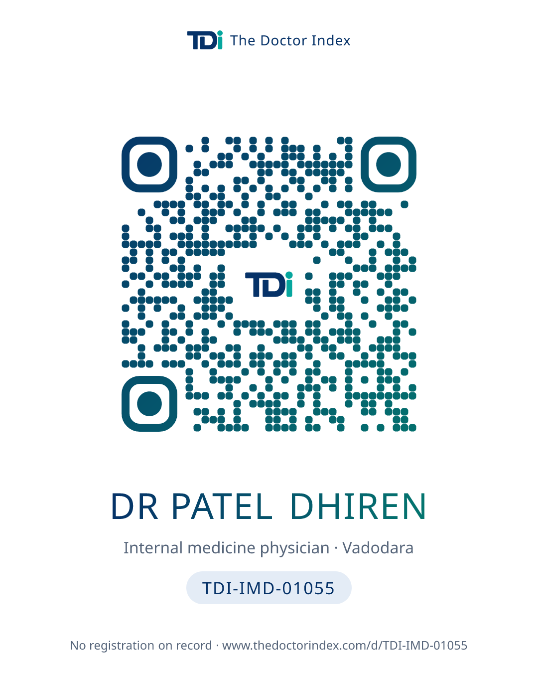 QR card for Dr Patel Dhiren, TDI-IMD-01055