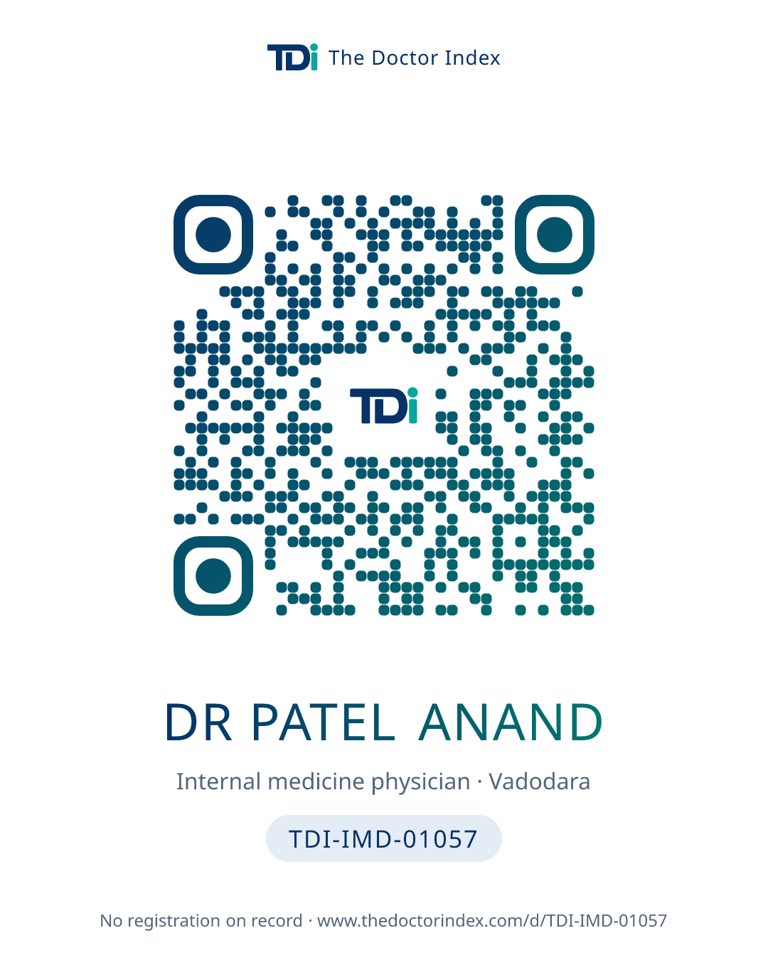 QR card for Dr Patel Anand, TDI-IMD-01057