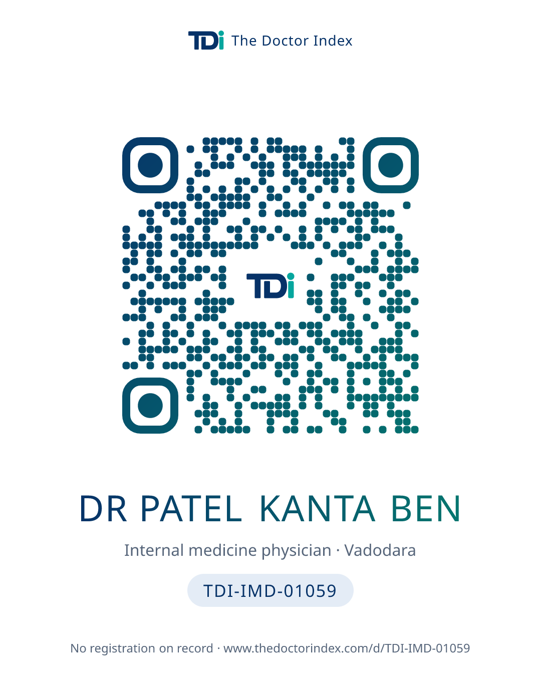 QR card for Dr Patel Kanta Ben, TDI-IMD-01059