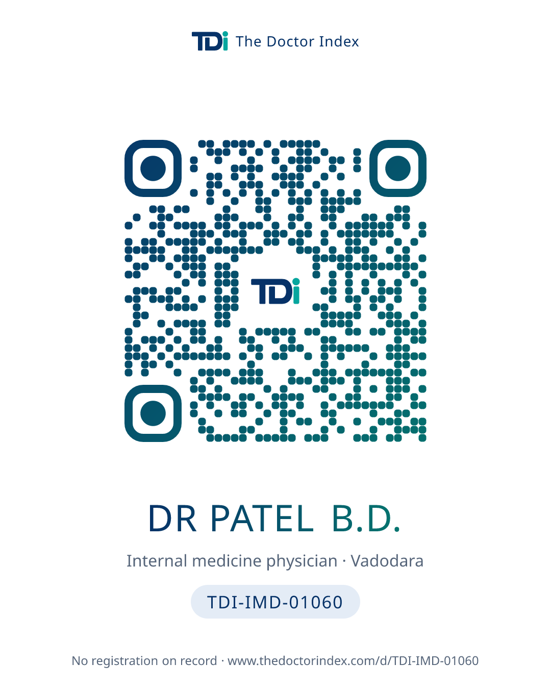 QR card for Dr Patel B.D., TDI-IMD-01060