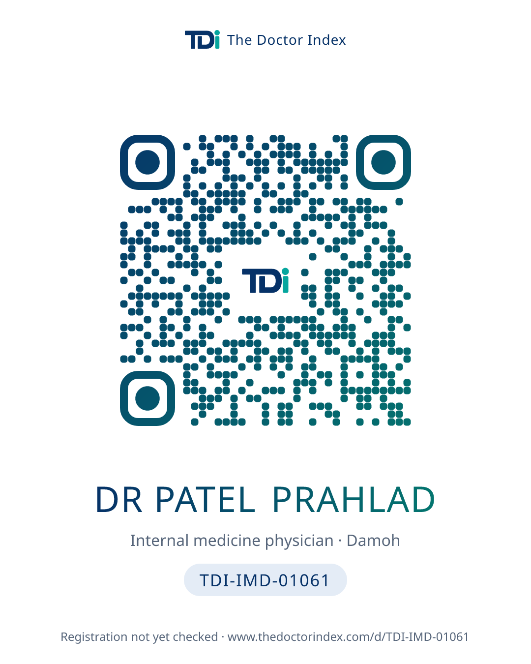 QR card for Dr Patel Prahlad, TDI-IMD-01061