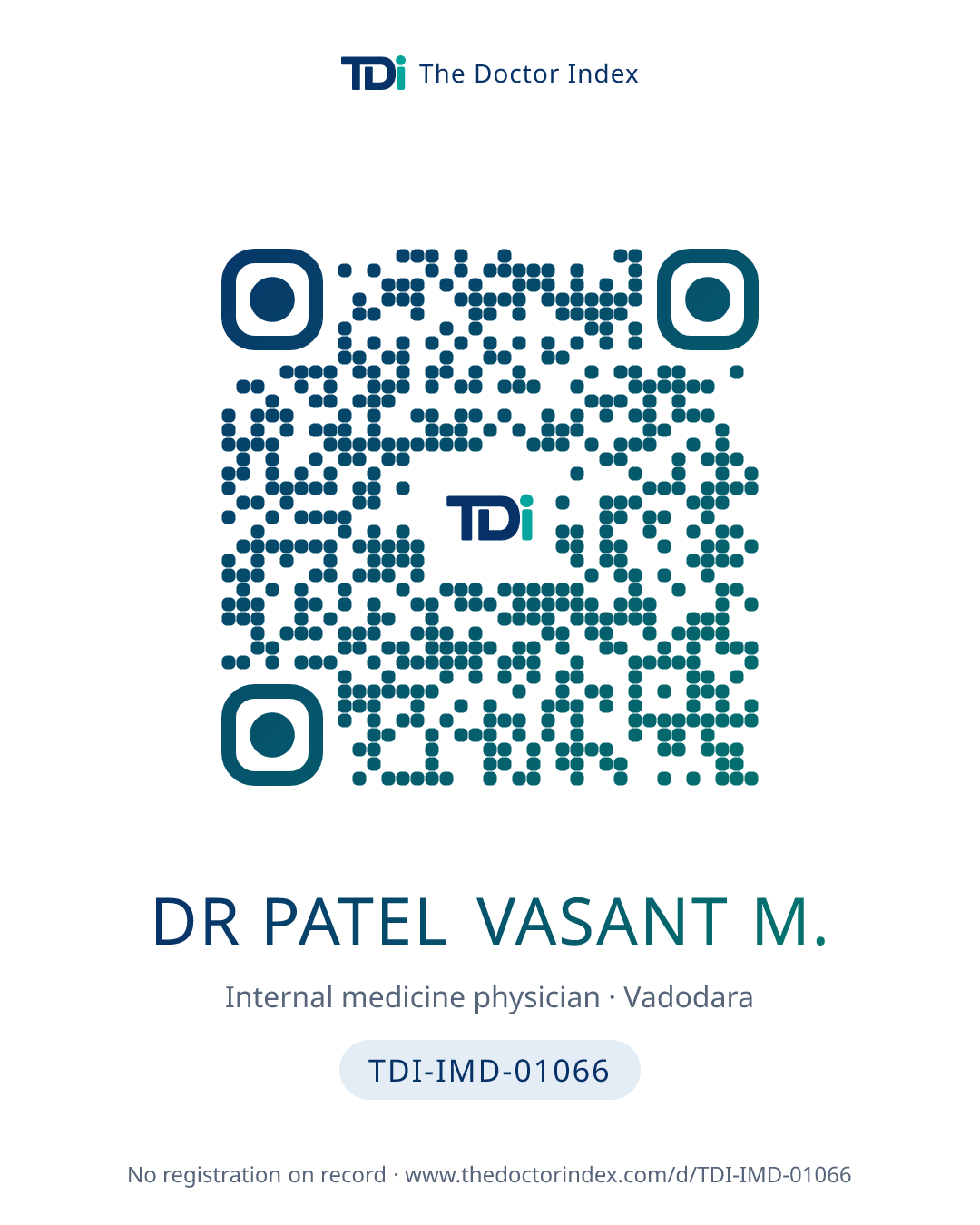 QR card for Dr Patel Vasant M., TDI-IMD-01066