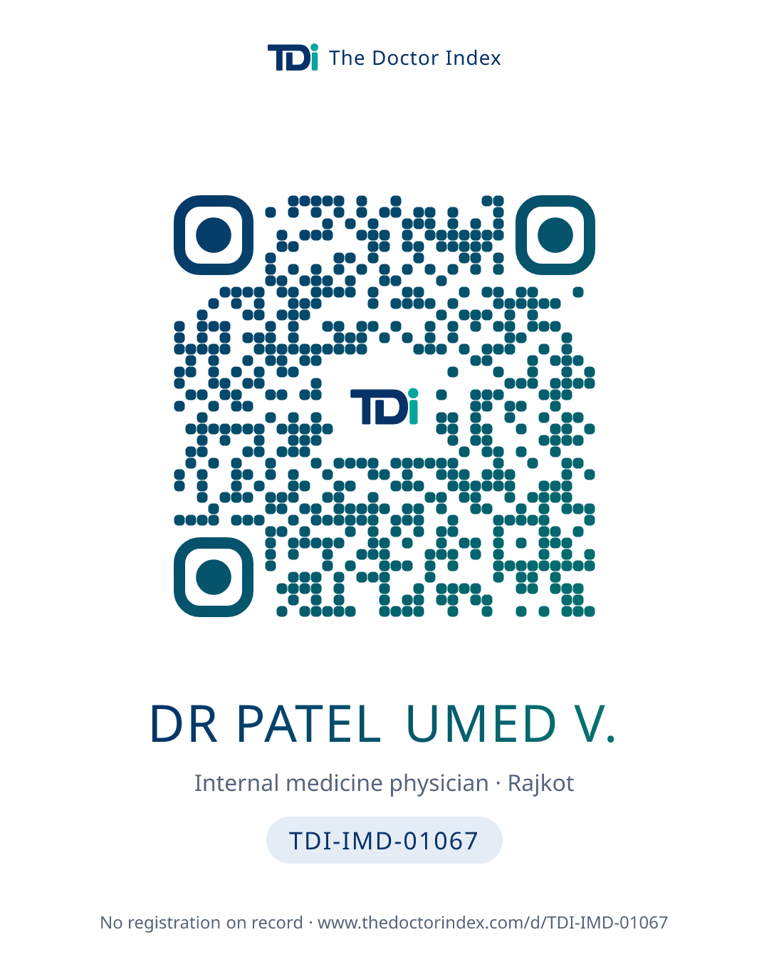 QR card for Dr Patel Umed V., TDI-IMD-01067