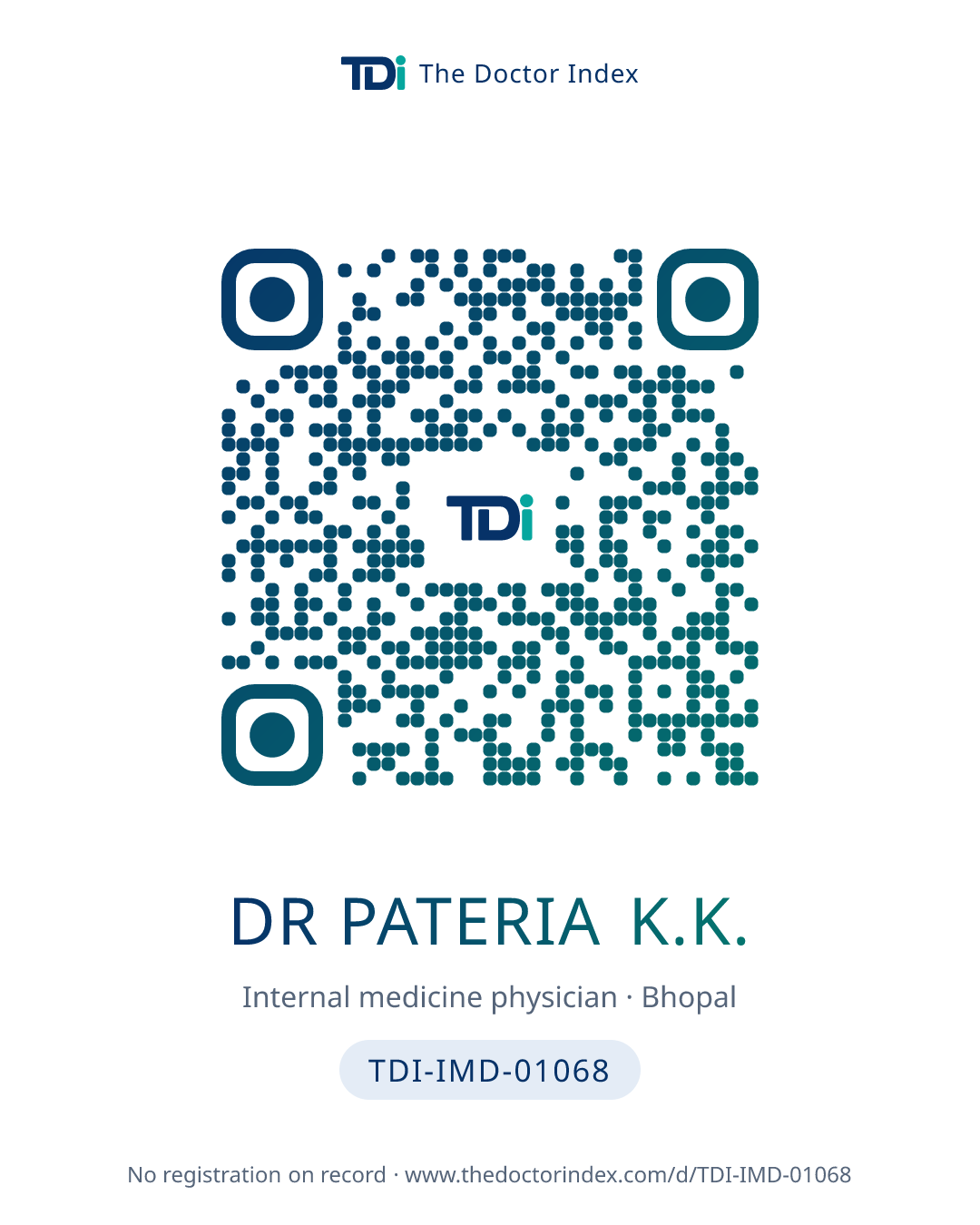 QR card for Dr Pateria K.K., TDI-IMD-01068