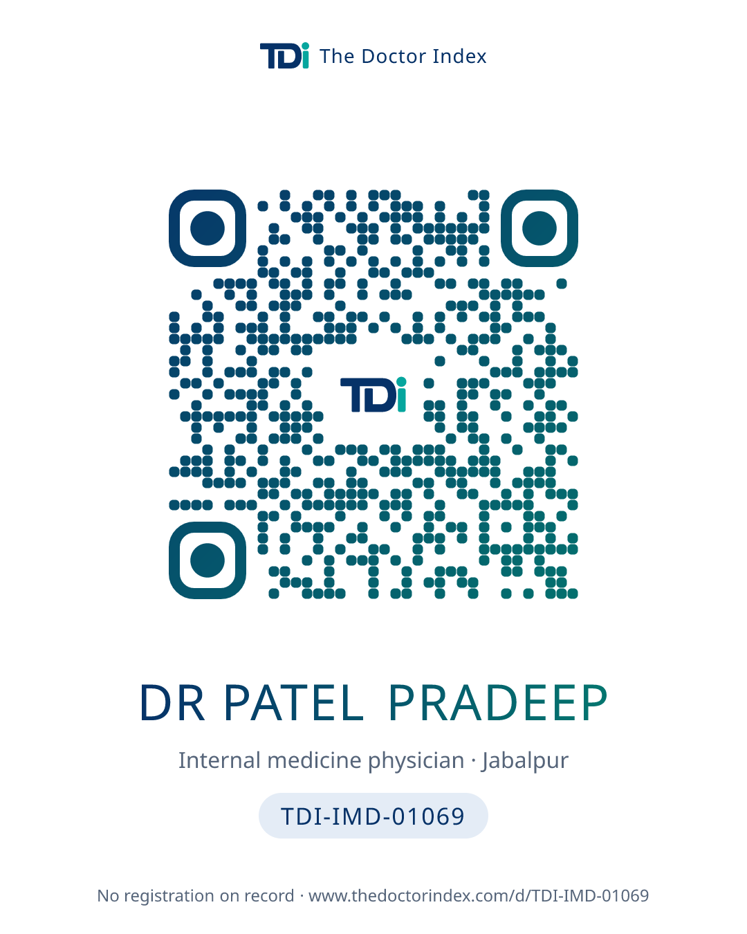 QR card for Dr Patel Pradeep, TDI-IMD-01069