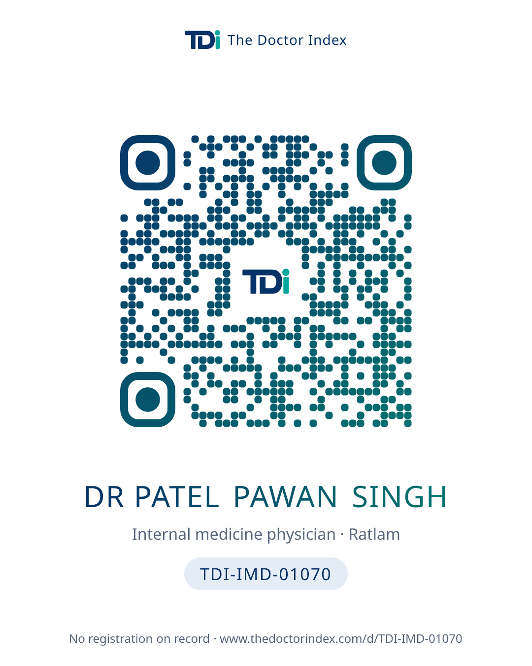 QR card for Dr Patel Pawan Singh, TDI-IMD-01070