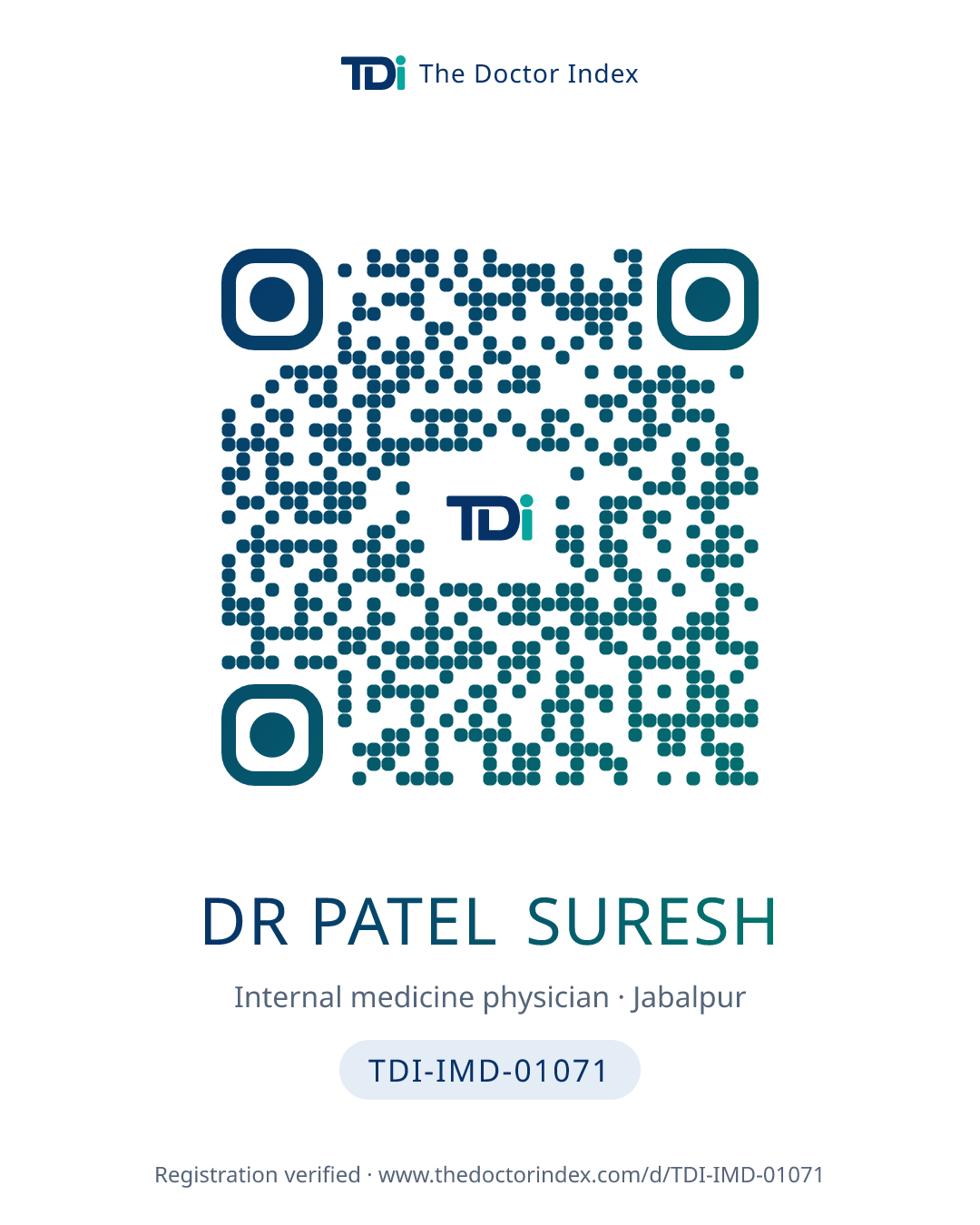 QR card for Dr Patel Suresh, TDI-IMD-01071
