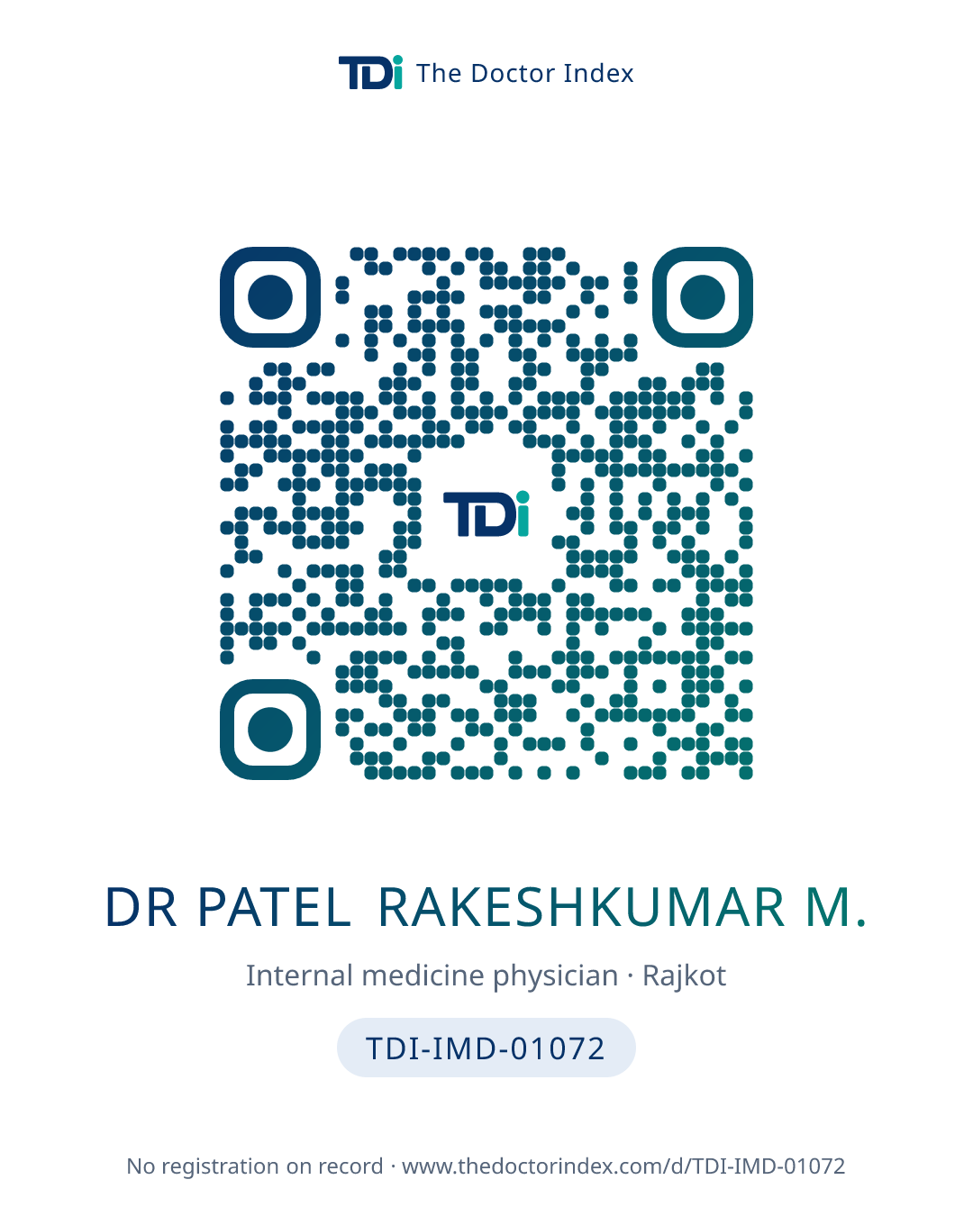 QR card for Dr Patel Rakeshkumar M., TDI-IMD-01072
