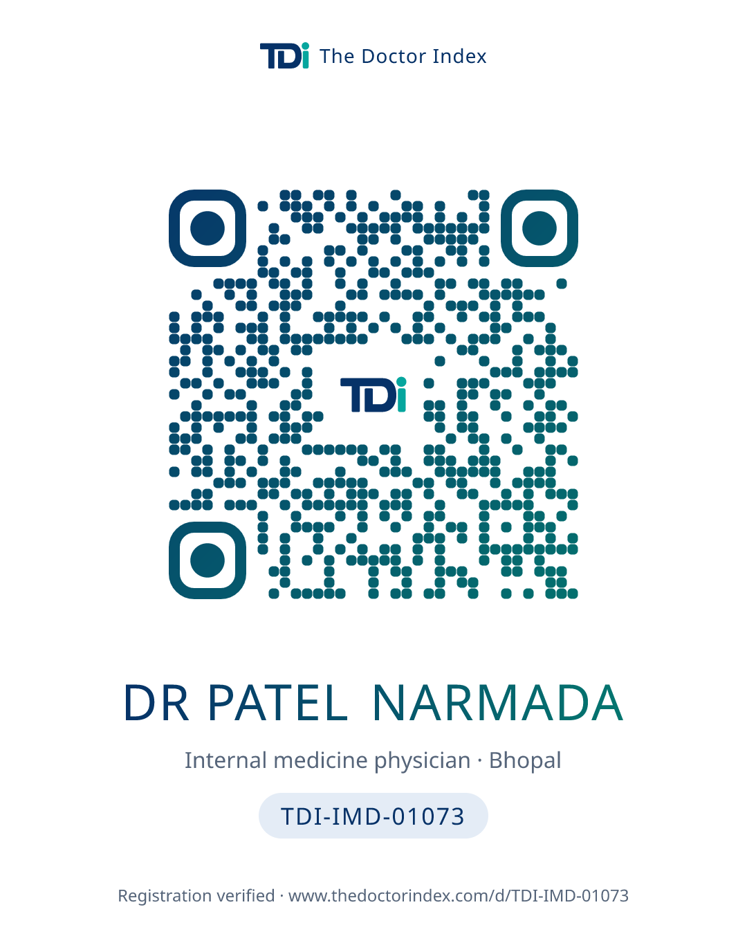 QR card for Dr Patel Narmada, TDI-IMD-01073
