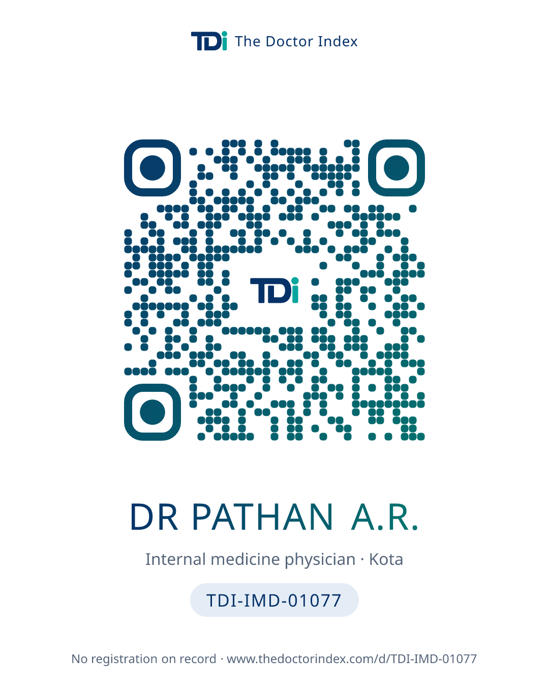 QR card for Dr Pathan A.R., TDI-IMD-01077