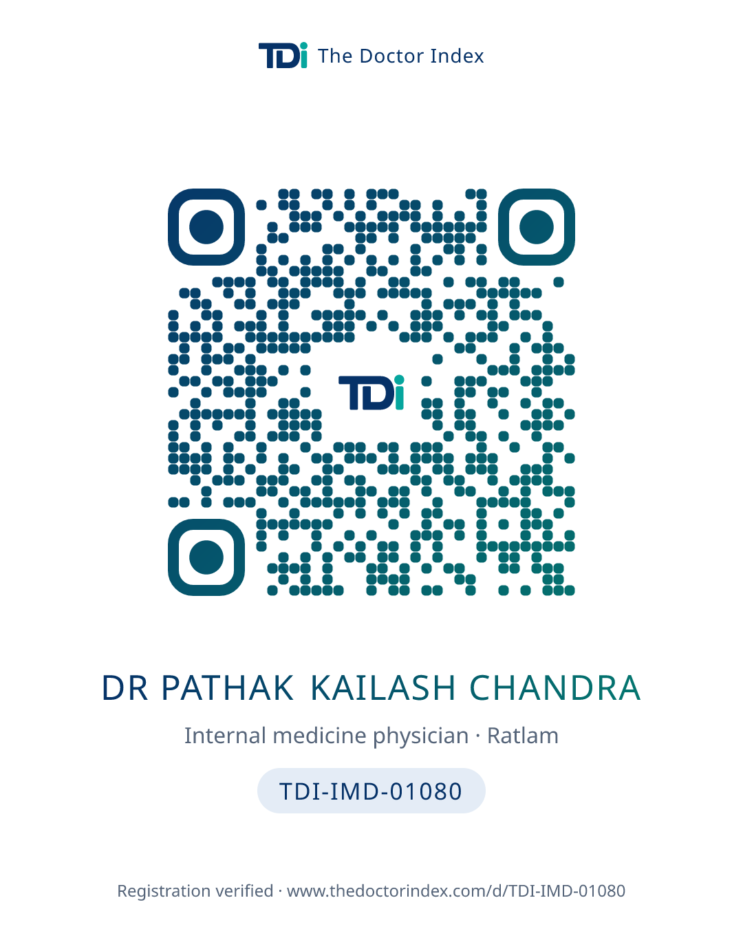 QR card for Dr Pathak Kailash Chandra, TDI-IMD-01080