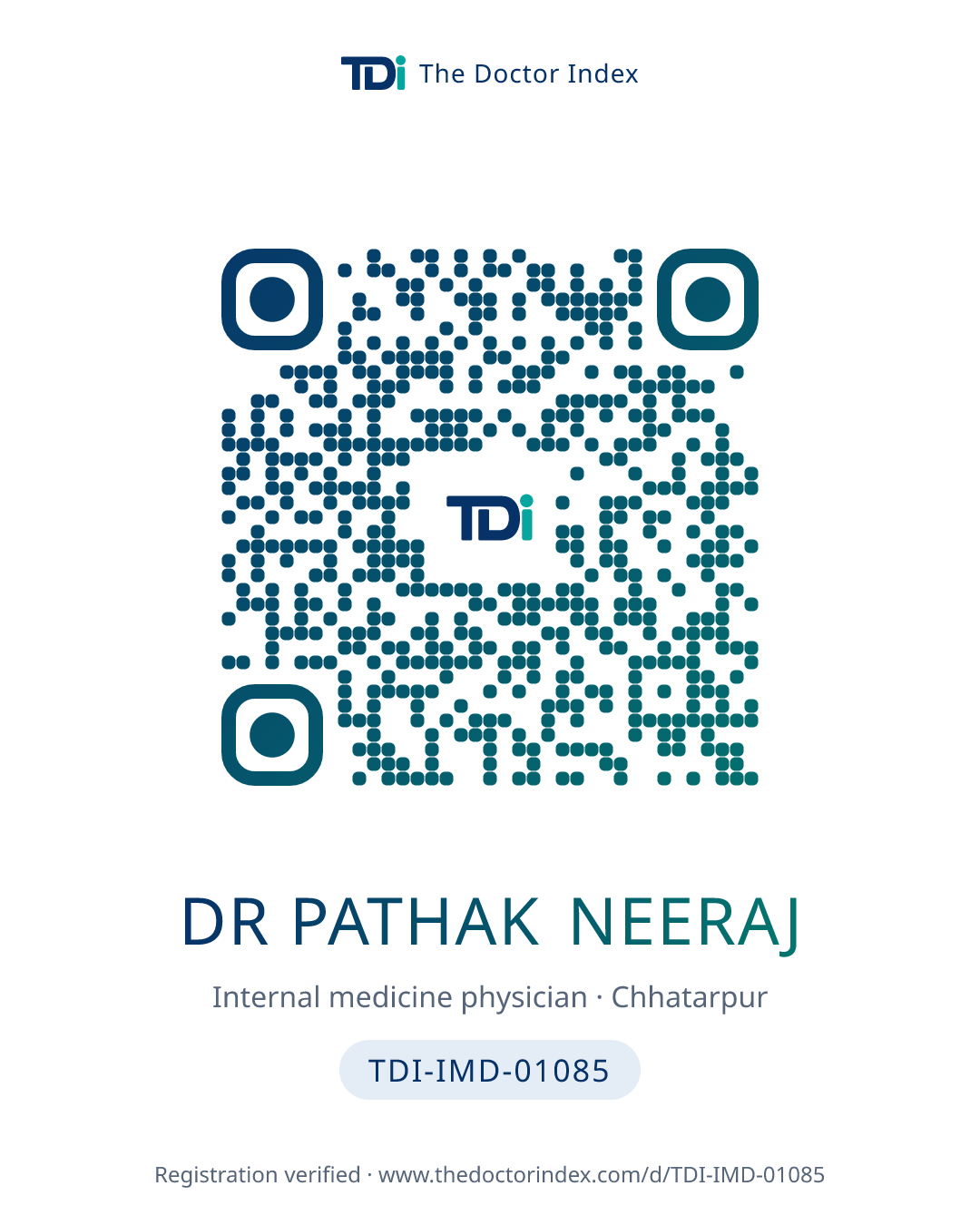 QR card for Dr Pathak Neeraj, TDI-IMD-01085
