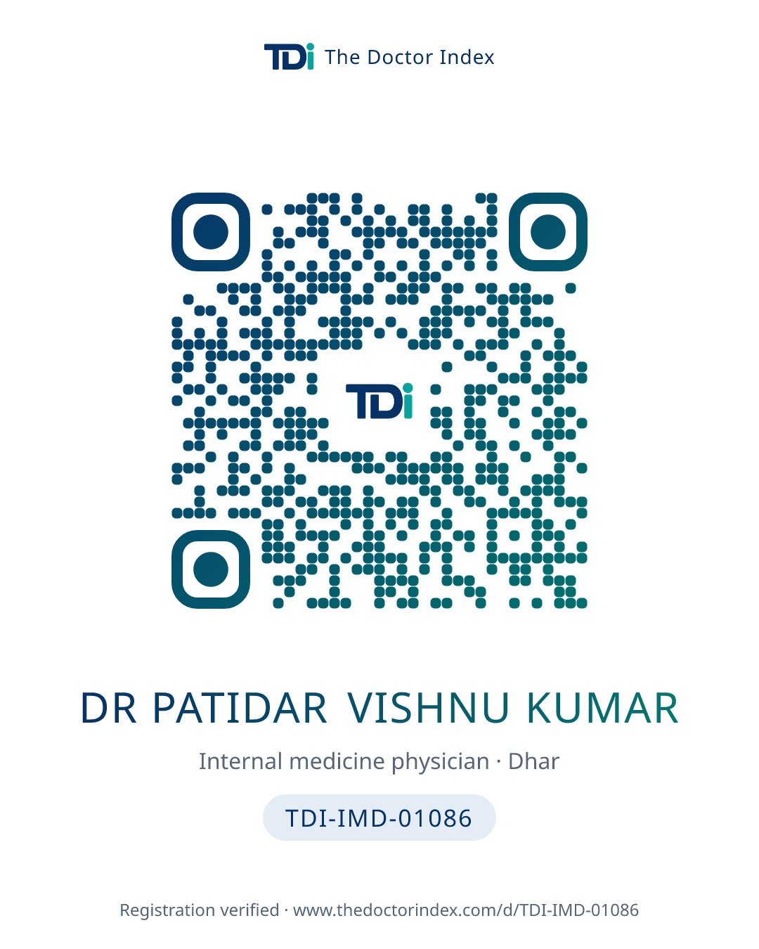 QR card for Dr Patidar Vishnu Kumar, TDI-IMD-01086