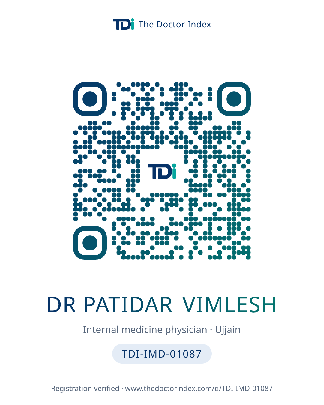 QR card for Dr Patidar Vimlesh, TDI-IMD-01087