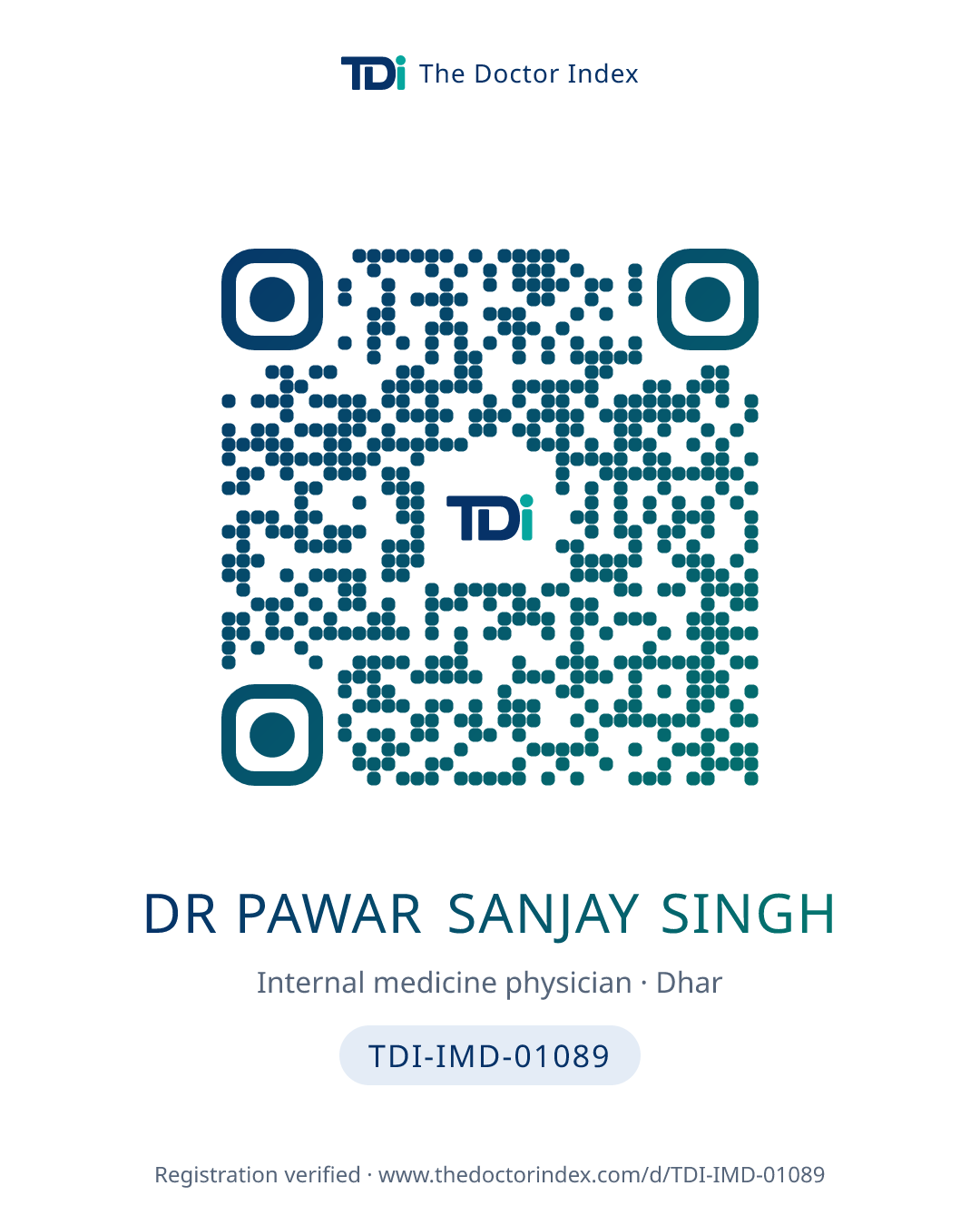 QR card for Dr Pawar Sanjay Singh, TDI-IMD-01089