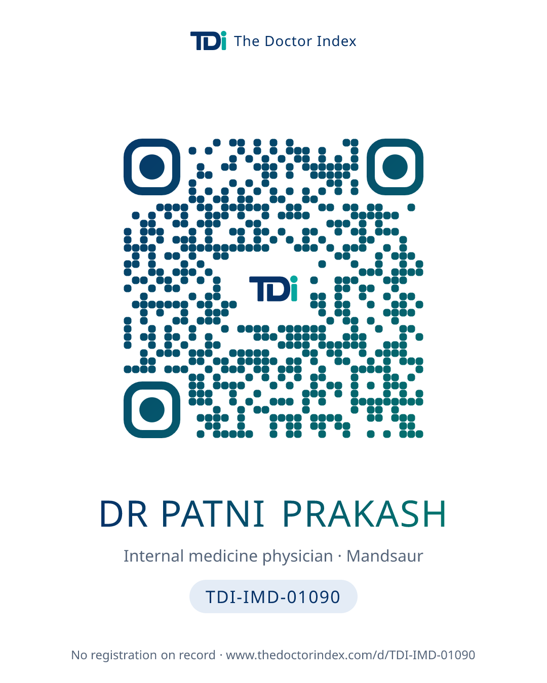 QR card for Dr Patni Prakash, TDI-IMD-01090